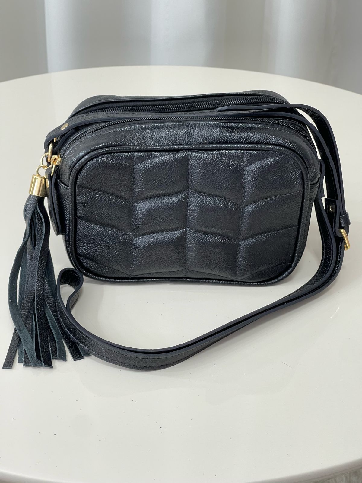 Bolsa Couro Legítimo dois fechos/ Grande